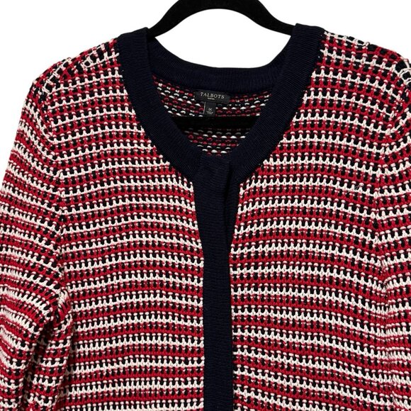 Talbots Red White Blue Button Front Cardigan Sweater Chunky Knit Womens size 1X - Picture 2 of 9